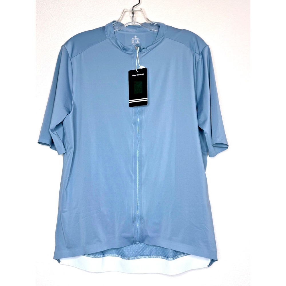 YKYWBIKE Men Short Sleeve Cycling Jersey Top US XL Steel Blue Full Zip Athletic